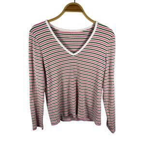 Boden Pink Green Stripes V Neck LS Shirt 14